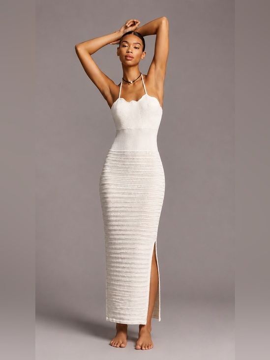 Dynamite Dresses & Skirts - Dynamite Ivory Scallop Halter Midi Dress with Side Slit